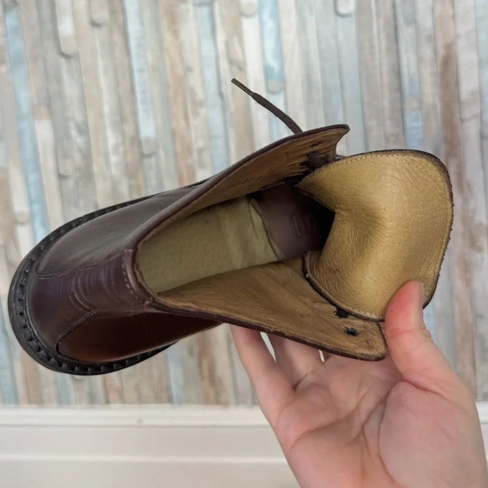 J Crew 10 Lace Up Ankle Field Boots Brown Italian Leather Shoes Platform Sole